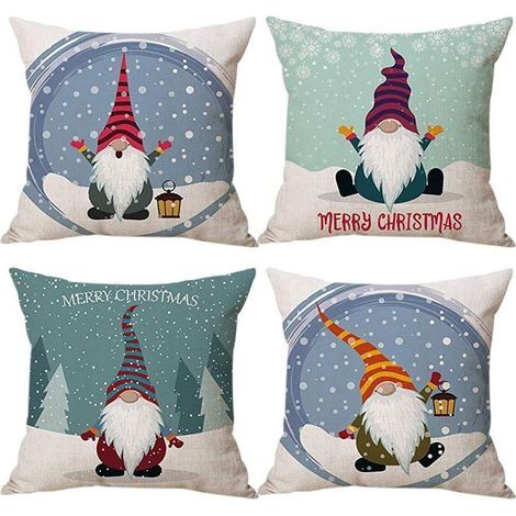 Housses Coussin de GNOME Noel 45x45cm Lot de 4 Deco Noël Taie Oreiller Christmas Décoration pour Intérieur, Canapé, Chambre, Cadeau de Vacances d'hiver (1/5)