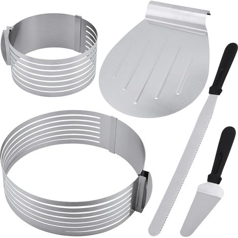 Stainless Steel Adjustable Pie Rings Set of 5 2 Sizes with Pie Grater, Spatula and Pie Cutter, Cake Baking Accessories, 23-30cm/15-20cm (1/5)