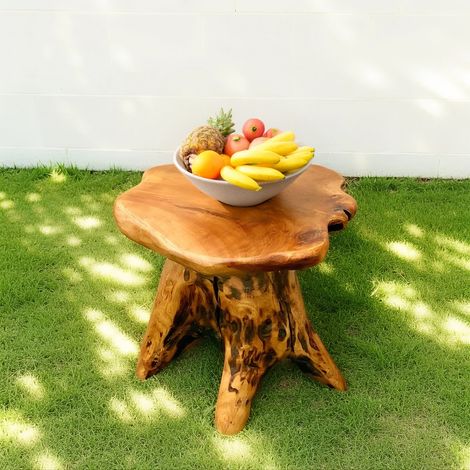 Table basse en sapin massif, support pour fleurs en sapin, repose-pieds en bois massif, forme irrégulière
