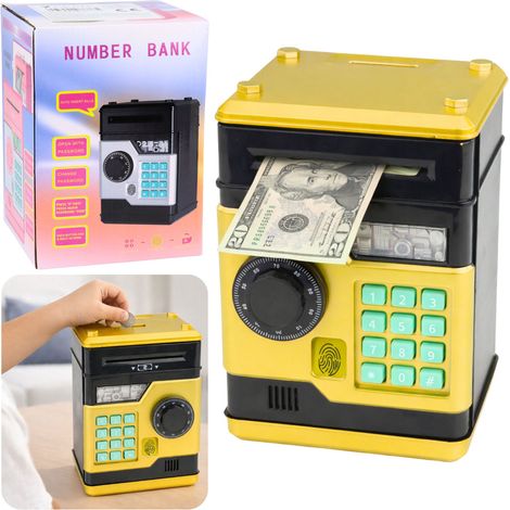 Distributeur automatique de billets, coffre-fort électronique, tirelire, lumières, sons, code PIN, or (1/5)