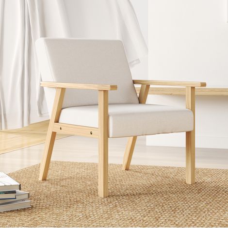Sessel Relaxsessel bequem Leinenoptik Holz OKMYHOME (1/5)