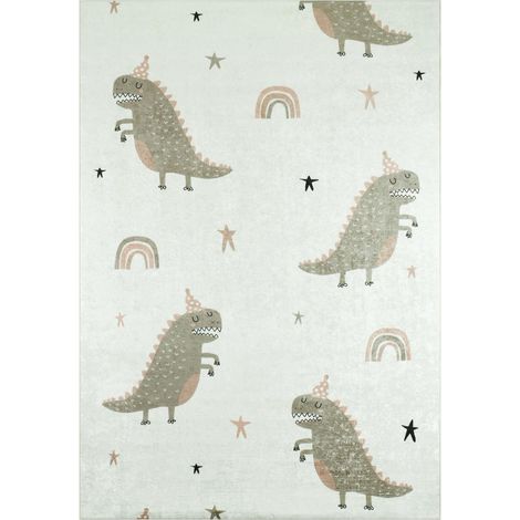 Tapis enfant tissé 160x230 vert et crème rectangle MONSTRO