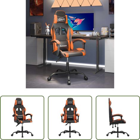 vidaXL Gamingstuhl Kunstleder - Gaming-Stuhl Drehbar Schwarz und Orange Kunstleder (1/5)