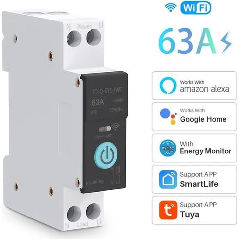 Tuya Smart Switch WiFi su Guida DIN con Contatore di Energia  63A (1/5)