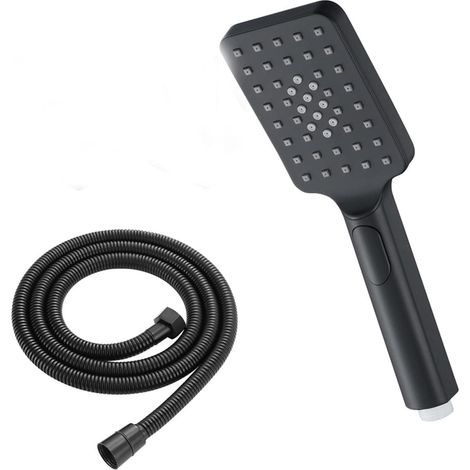 Duschset mit 150 cm Schlauch, ABS-Kunststoff-Duschkopf mit schwarzem Hochdruckschlauch, nur ein Wasserstrahl – Abnehmbarer, quadratischer Duschkopf mit 1,5 mm Schlauch und verstellbarer Halterung – AB (1/5)