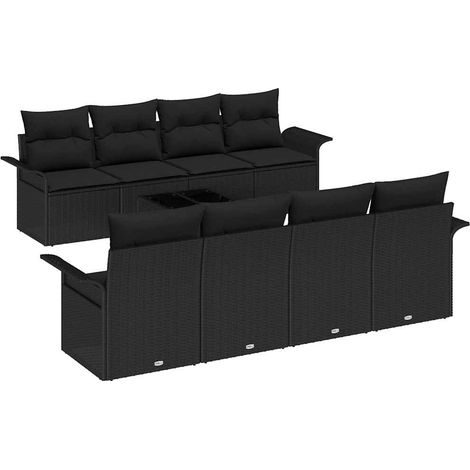 Garden Sofa Set with Cushion 9 pcs Black Poly Rattan vidaXL (1/5)