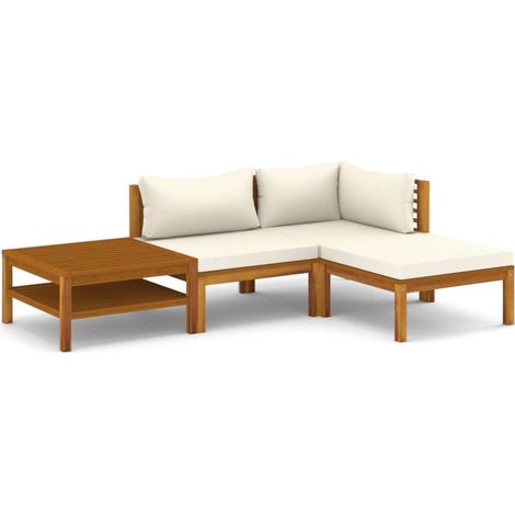 Mobili da giardino mobili da esterno Set di mobili da 4 pezzi con cuscino color crema in legno massello di acacia 020016073