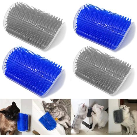 2 Pack Brosse de toilettage, accessoire chat, coin mural, plastique doux, massage, bleu et gris (1/5)