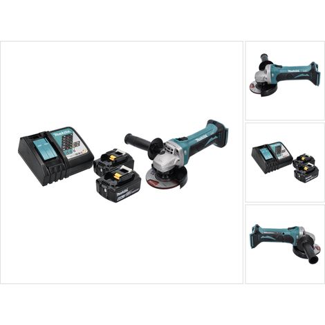 Makita DGA 452 RG Akku Winkelschleifer 18 V 115 mm + 2x Akku 6,0 Ah + Ladegerät