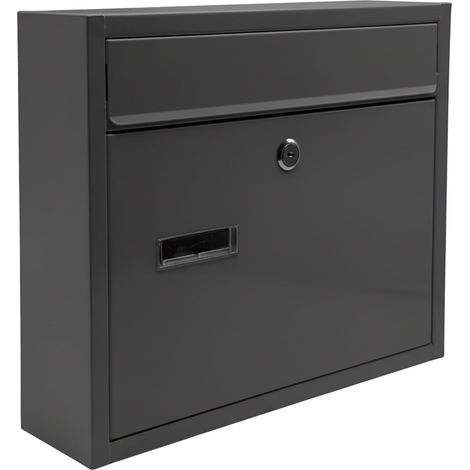Relaxdays wall-mounted letterbox with nameplate, 4 keys, horizontal, HxWxD: 31 x 36 x 10 cm, metal, anthracite (1/5)