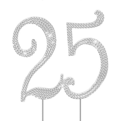 STOBOK Bling 25 Décoration de gâteau pour 25e anniversaire - Pique à gâteau strass tendance pour une fête d'anniversaire-Silver