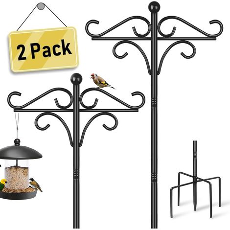 Lot de 2 Supports mangeoires à Oiseaux, 195 cm sur Pied, mâts et Crochets en métal Robuste pour mangeoire à Oiseaux Sauvages avec Crochet pour Lanterne Lumineuse de Jardin (1/5)