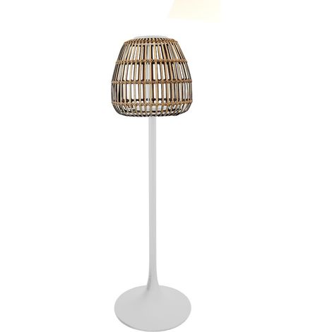 PROLOISIRS Lampe sur pied - NONA - 50 x 50 x H170 cm - Blanc / Naturel - Aluminium époxy / Wicker