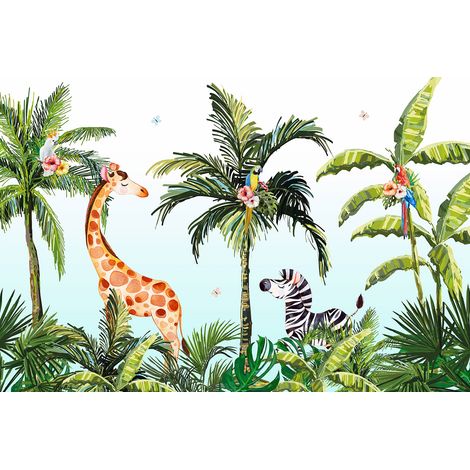 Papier peint panoramique Enfants - Animaux de la Jungle - 130 cm x 87 cm (1/2)