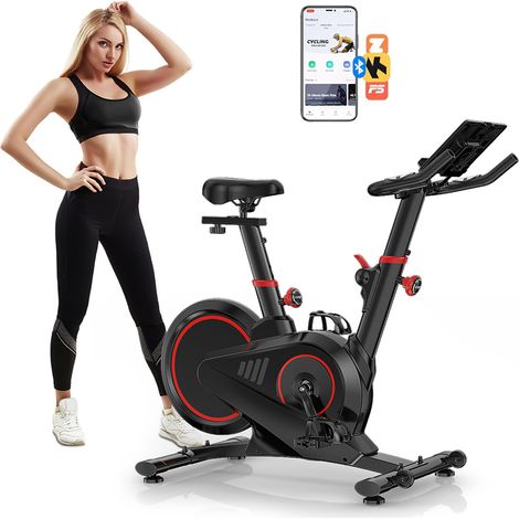 Heimtrainer, 10 kg Schwungrad, Magnetbremse, mit Bluetooth und verbessertem LCD-Display, max. Belastung 150 kg, schwarz