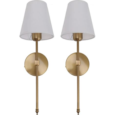 Wandleuchten-Set (2er-Pack), Badezimmerleuchte mit Kabel und weißem Schirm, Wandfassung E26/E27, 85–265 V, goldfarben (1/5)