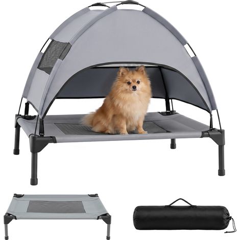 Lit Chien Sureleve Intérieur Extérieur avec Auvent Amovible Imperméable, 3 Fenêtres en Maille et Sac de Transport, Charge 20 kg, 79 x 63 x 70 cm (1/5)