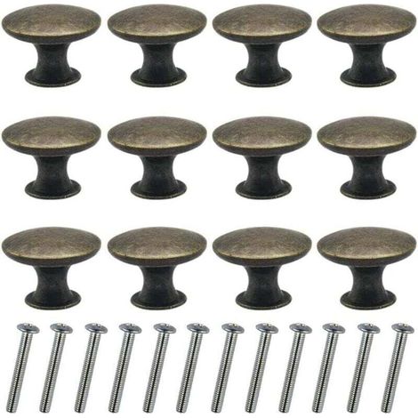 12 Stück Vintage-Schubladenknöpfe, 30 mm, runde Bronzegriffe für Schrank und Nachttisch