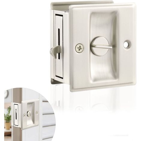 Verrou de porte coulissante - Antivol - En acier inoxydable - Poignée encastrée - Pour portes, placard, salle de bain, terrasse - Blanc (1/5)