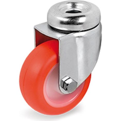 Roulette à oeil pivotante diamètre 40 mm roue polyuréthane rouge - 40 Kg (1/2)