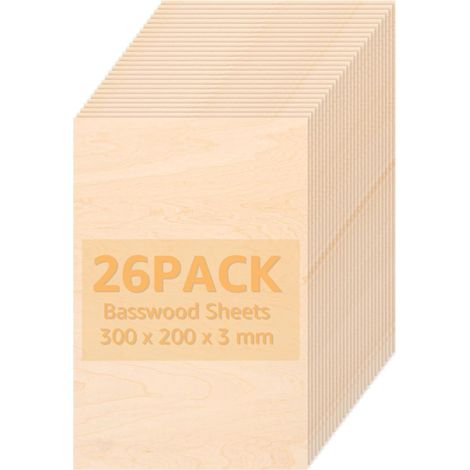 Lot de 26 Contreplaqué 3mm - Planche en Bois Bricolage 300 x 200 mm - Plaques de Contreplaqué - Planche de Bois - Bois de Tilleul Contreplaqué Pour Décoration, Bricolage, CNC, Laser (1/5)