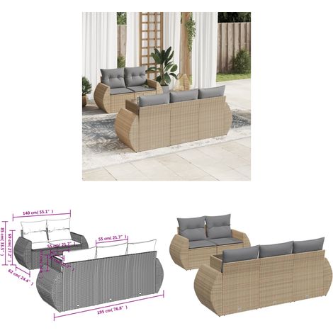 Salon de jardin avec coussins 6 pcs beige résine tressée - Ensemble Salon De Jardin - Mobilier De Jardin - Canapé Jardin - Chaise Lounge - Set Salon Exterieur - Home & Living (1/3)