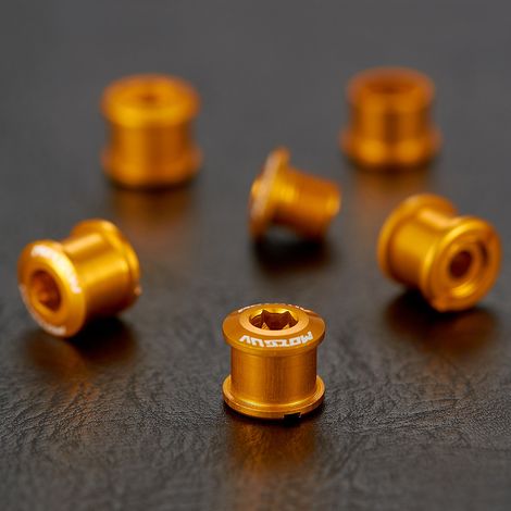 Plateau individuel doré, lot de 5 Vis de plateau de vélo anodisées colorées 4,9/6,4 mm, vis de plateau simple/double en alliage d'aluminium 7075. (1/5)