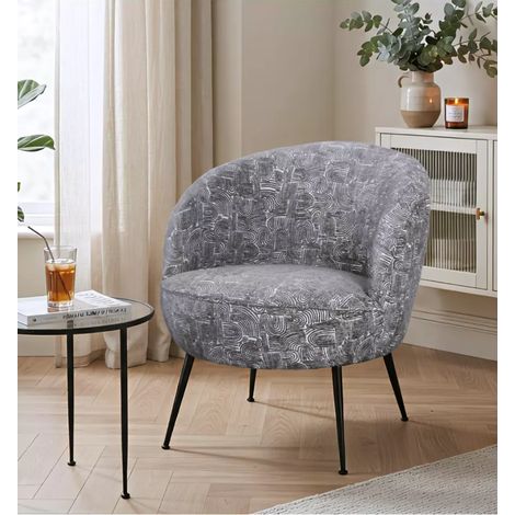 poltroncina bellahome "nora" in velluto fantasia bianco e grigio 63x69x70 cm (1/4)