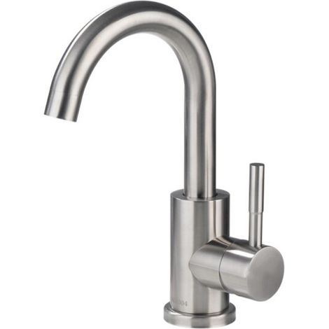 Wholesale 304 Stainless Steel Flat Tee Kitchen Sink Faucet (Hot and Cold Water), Dual-Purpose Mixing and Dishwashing Faucet - Flat Tee with Brushed Small Bend