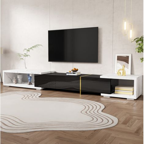 Mobile TV allungabile 140-260 cm girevole bianco marmo, nero e oro DESVIAE (1/5)