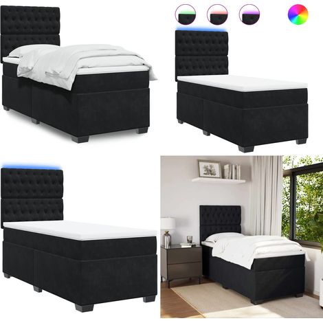 Boxspringbett mit Matratze Schwarz 100x200 cm Samt - Boxspringbett - Samtbett - Doppelbett - Hochwertiges Bett - LED Beleuchtung - Home & Living (1/5)