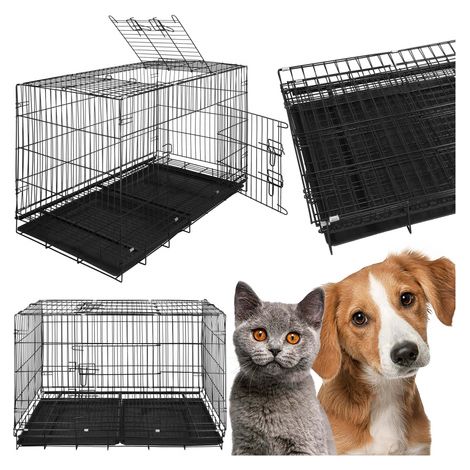 Hundekäfig für Tiere, Metallhundezwinger für Hund oder Katze, 100 x 70 x 60 cm, L, schwarz