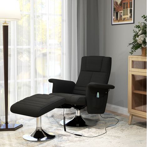 Fauteuil relax 78x95x88 cm noir en acier effet lin avec repose-pieds, massage vibrant et dossier inclinable (1/5)