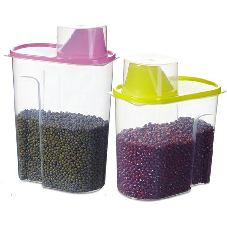 Boîte De Conservation Alimentaire - 2,5 L Et 1,9 L - Couvercle Hermetique - Pour Cereales Riz Sucre Noix - Lot De 2 (1/5)