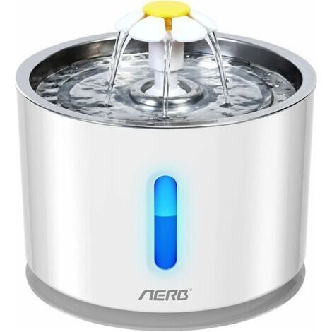 Aerb Water Fountain for Cats and Small Dogs - Silent Water Dispenser with Activated Carbon Filter and Stainless Steel Tray - LED Night Light.. (1/3)