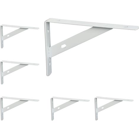 Relaxdays – Lot de 6 équerres murales en métal – Dimensions HxLxP : 9,5x1,5x15 cm – Charge max 15 kg – Supports pour étagères décoratives (1/5)