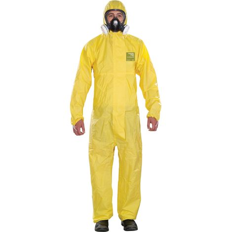 Ansell AlphaTec 2300 Modello 132, Tuta Integrale con Cappuccio, Protezione Tipo 3/4/5 per Usi Professionali e Industriali, Tuta Monouso Impermeabile, Uomo Donna, Gialla, Taglia 3XL (1 Unità)