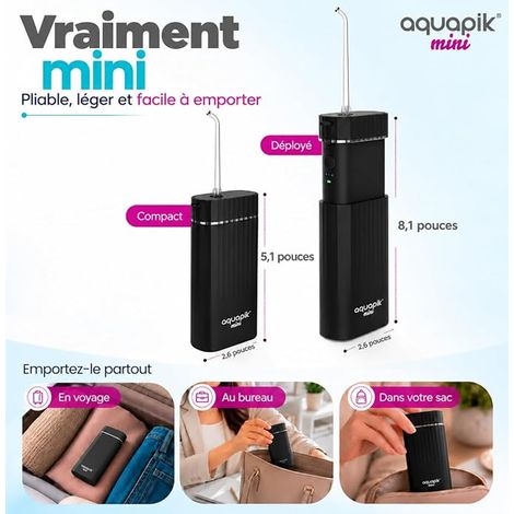 Hydropulseur Dentaire Portable avec Réservoir d’Eau Rétractable 140 ml, Irrigateur Buccal Rechargeable USB, 4 Buses, 3 Niveaux de Puissance, Nettoyage Buccal en Profondeur