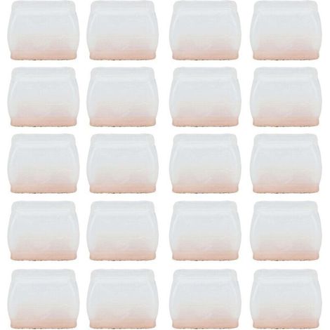 Protezioni per piedi di sedia. 20 pezzi. Coperture in feltro e gomma per mobili, antigraffio, antirumore, rettangolari, trasparenti (1/4)