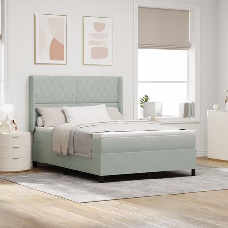 LED Box Spring Bed with Mattres Light grey 160 x 200 cm Velvet vidaXL (1/5)