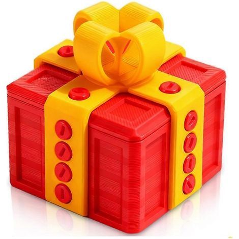 Boîte cadeau farce - 8 cm, boîte imprimée en 3D avec vis, boîte surprise amusante et énigme, coffret cadeau rouge et or (1/5)