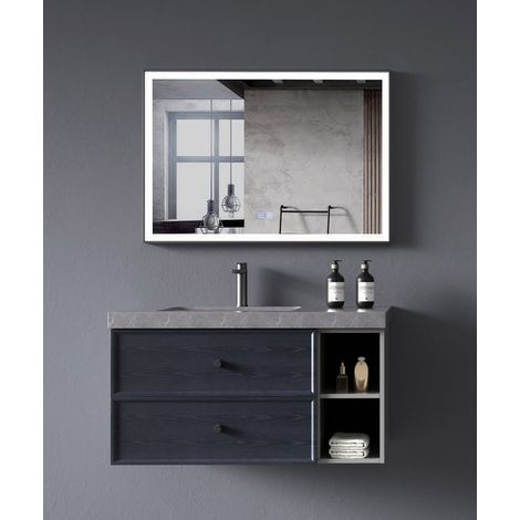Meuble de salle de bain design suspendu Bleu & Gris - 90 cm (1/2)