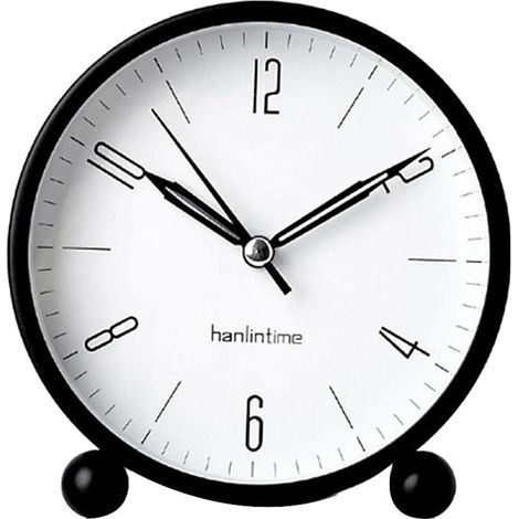 Réveil analogique Hanlintime, petit réveil de bureau facile à régler, sans tic-tac, avec veilleuse, horloge ultra silencieuse alimentée par batterie, noir