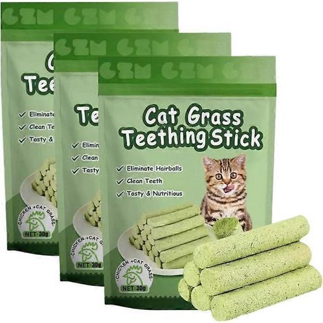 Bâtonnets à mâcher en herbe naturelle pour chat (1 à 3 sachets), jouet nettoyant pour les dents, bâtonnets molaires en herbe naturelle pour chat d'intérieur et chaton, idéal pour les voyages. (1/4)