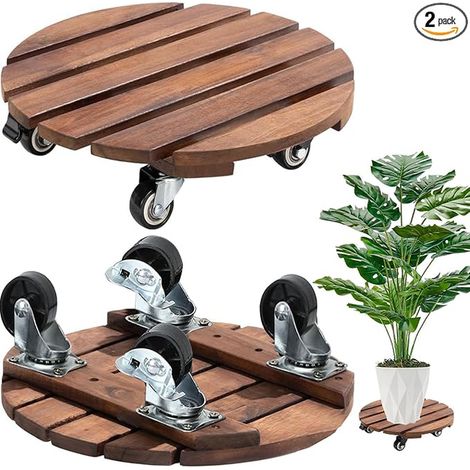 360° Plant Stand Wooden Stand with 30cm Lockable Casters for Indoor and Outdoor Plants for Home and Garden (Round)