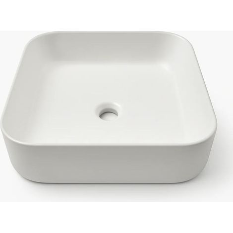 Lavabo d'appoggio ceramica bianco quadrato lavandino bagno dimensioni cm 38,5x38,5x14 finitura- lucido - confezione 1 (1/5)