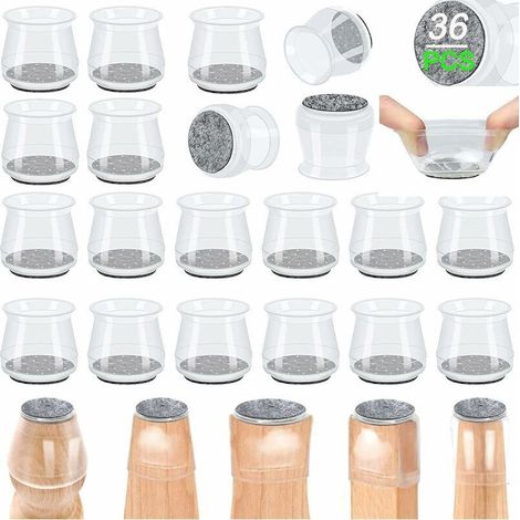 36 Pièces Protection Pied de Chaise, Protege Pied de Chaise, Silicone Transparent Embout de Chaise avec Feutre, Meubles-Embout de Chaise Anti-Rayures-Tampon Chaise Protection Parquet (1/5)