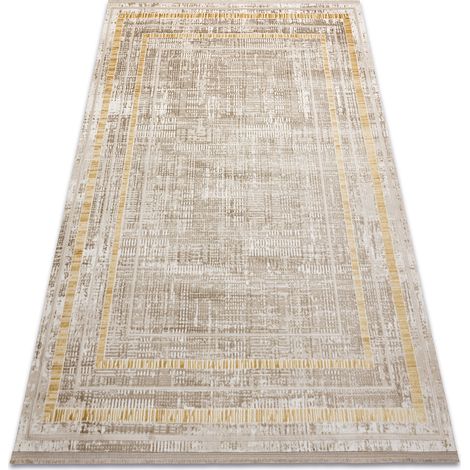 Tappeto moderno DUKE 51523 beige / oro - Cornice strutturata, molto morbida, frange beige 180x270 cm