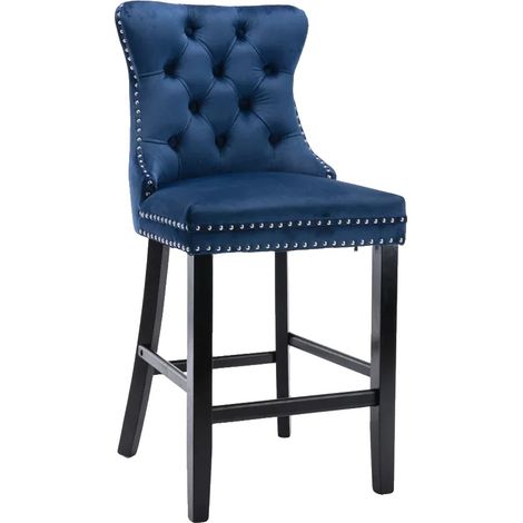 Tabourets de bar, rembourrage en velours, cadre en bois massif, Bleu clair (1/2)