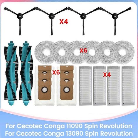Pièces détachées pour aspirateurs Cecotec Conga 11090 / Conga 13090 Spin Revolution : brosse principale, filtre HEPA, chiffon de nettoyage et sacs à poussière. (1/5)